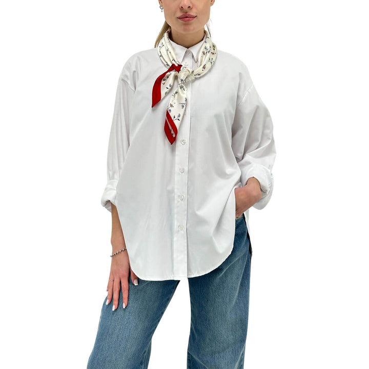 Motel Camicia Donna, Over, Foulard Decorativo, Bianco