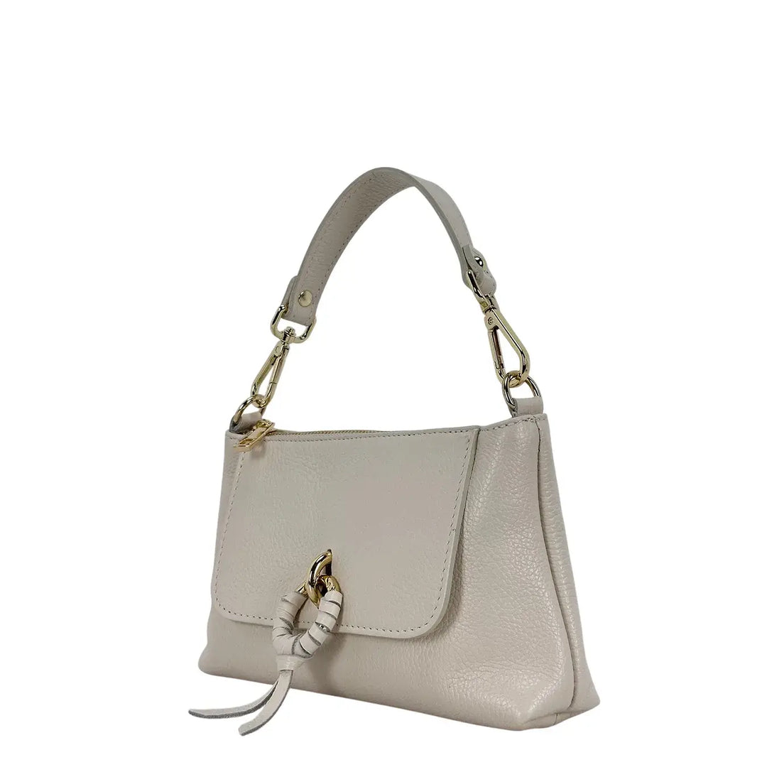 Bassini Borsa Donna Piccola in Pelle Burro con Doppia Tracolla e Accessorio Metallico