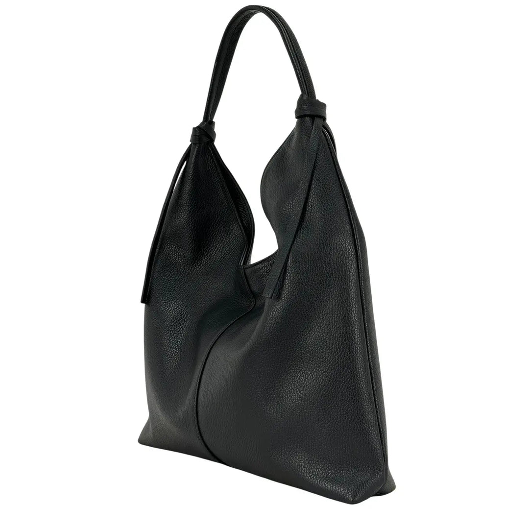 Bassini Borsa Donna a Sacca in Pelle Nera con Spallaccio e Chiusura Zip con Tasche Interne