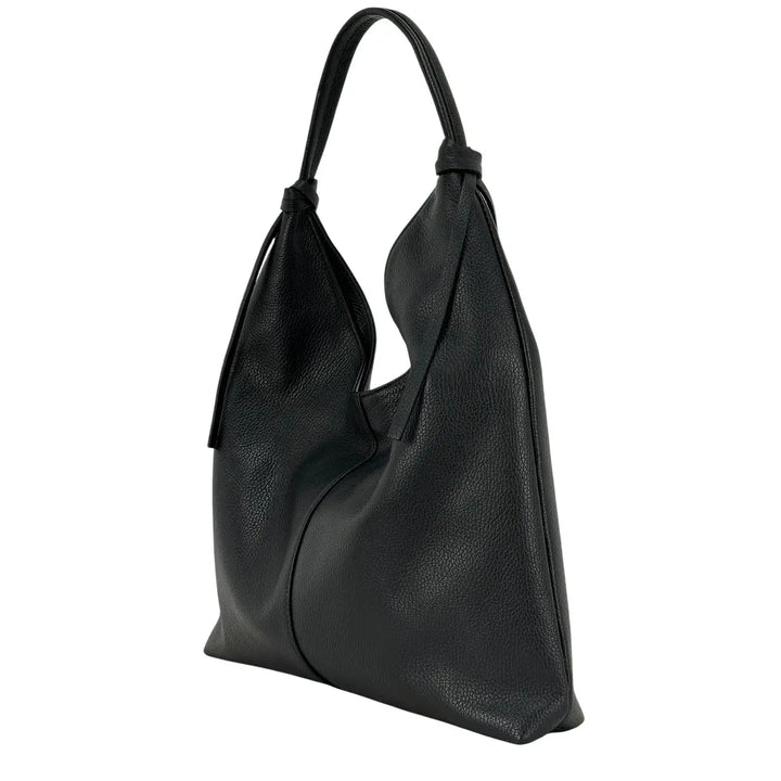Bassini Borsa Donna a Sacca in Pelle Nera con Spallaccio e Chiusura Zip con Tasche Interne