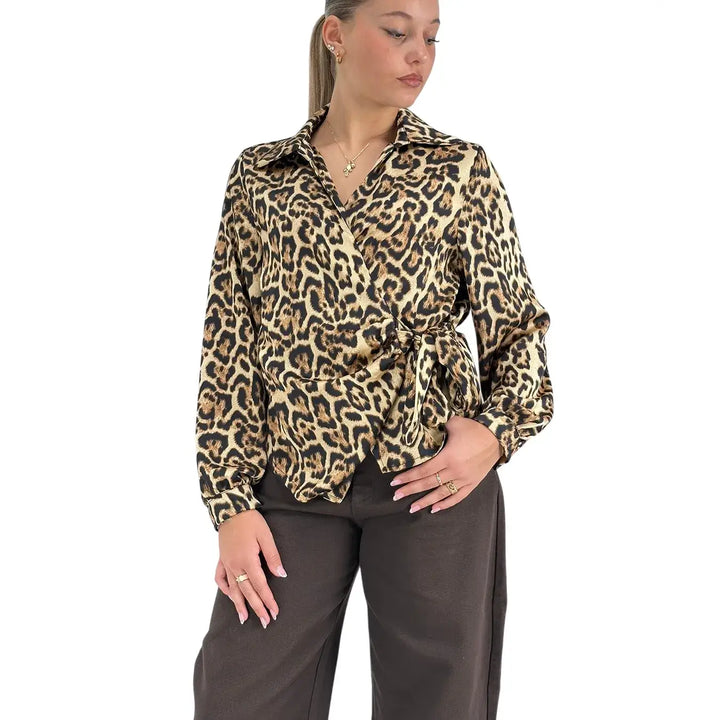 Bassini Camicia Donna Maculata Incrociata con Fiocco Laterale ed Elastico sul Retro