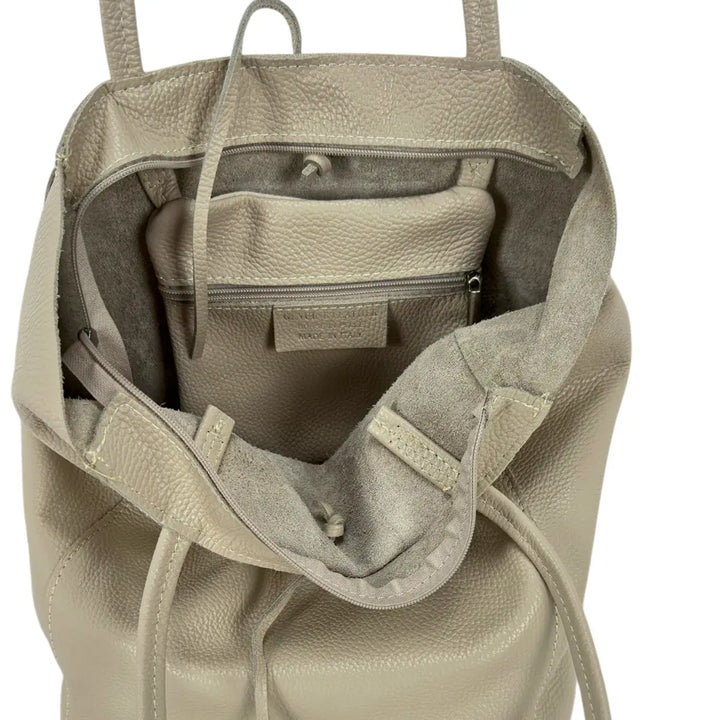 Bassini Borsa Donna in Pelle Avorio con Manici Tracolla e Chiusura Zip con Tasca Interna