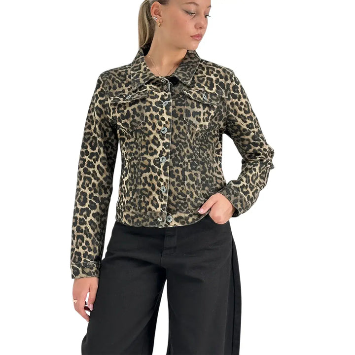 Bassini Giubbotto Donna Maculato Modello Trucker in Cotone Elasticizzato