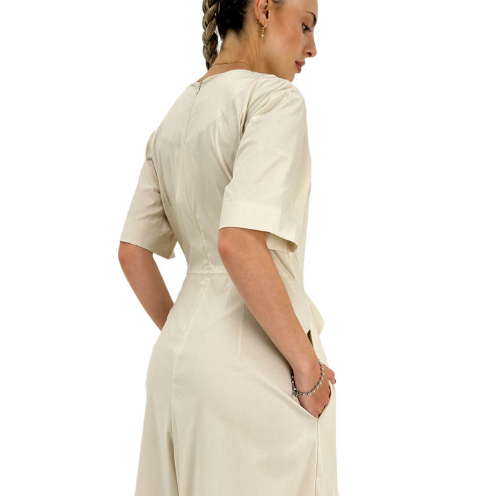 Meimeij Tuta Donna, Girocollo, Fiocco Frontale, A Pantalone, Beige
