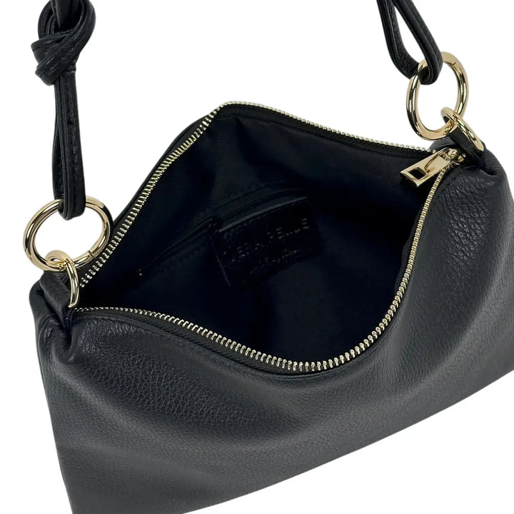Bassini Borsa Donna Piatta in Pelle con Zip e Tracolla Intercambiabile Nero