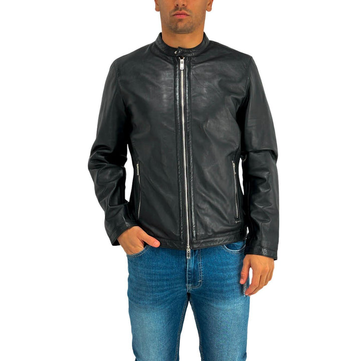 MarKup Giubbotto Uomo, Jacket Biker, Vera Pelle, Slim, Nero, bassiniboutique.it