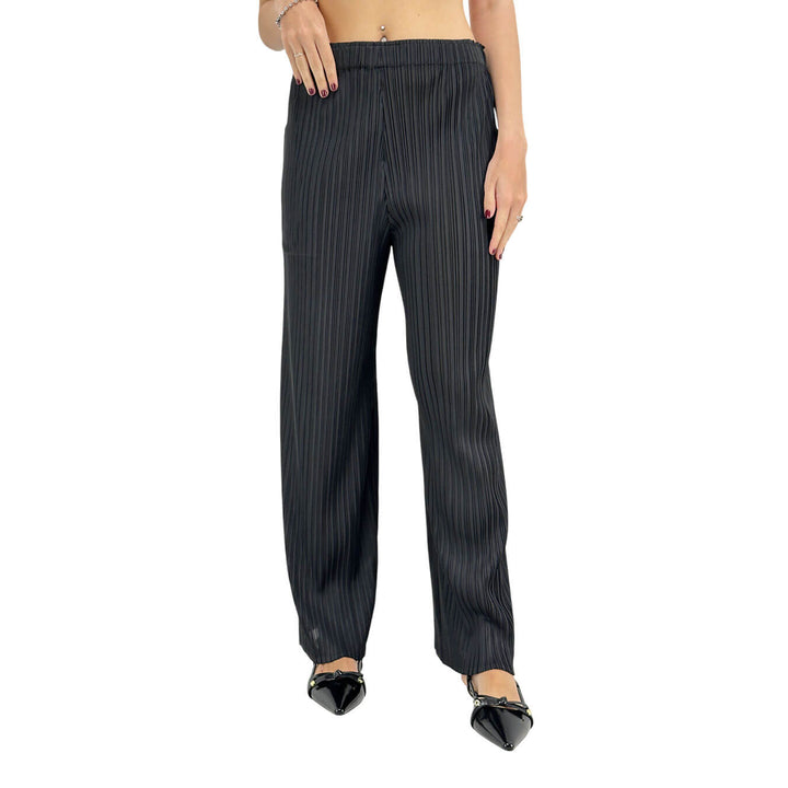 Meimeij Pantaloni Donna, Palazzo, Tessuto Plissé, Nero