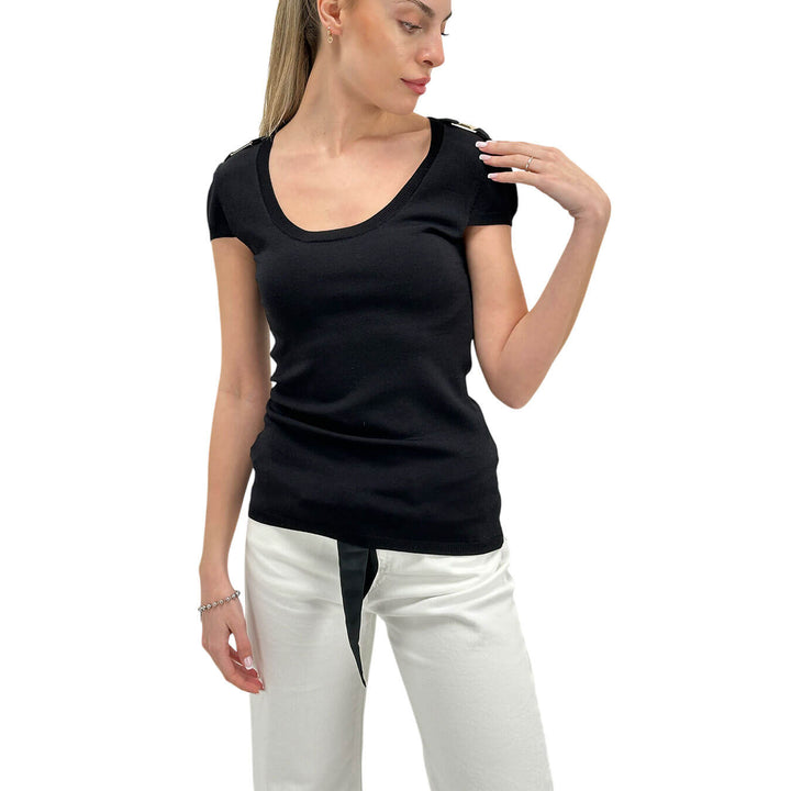 Relish Eric Maglia Donna, T-Shirt Basic, Tessuto Misto, Nero