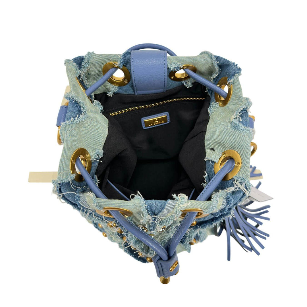 La Carrie Jeans Mirror V Bucket Bag Women, Bucket, Studs, Blue