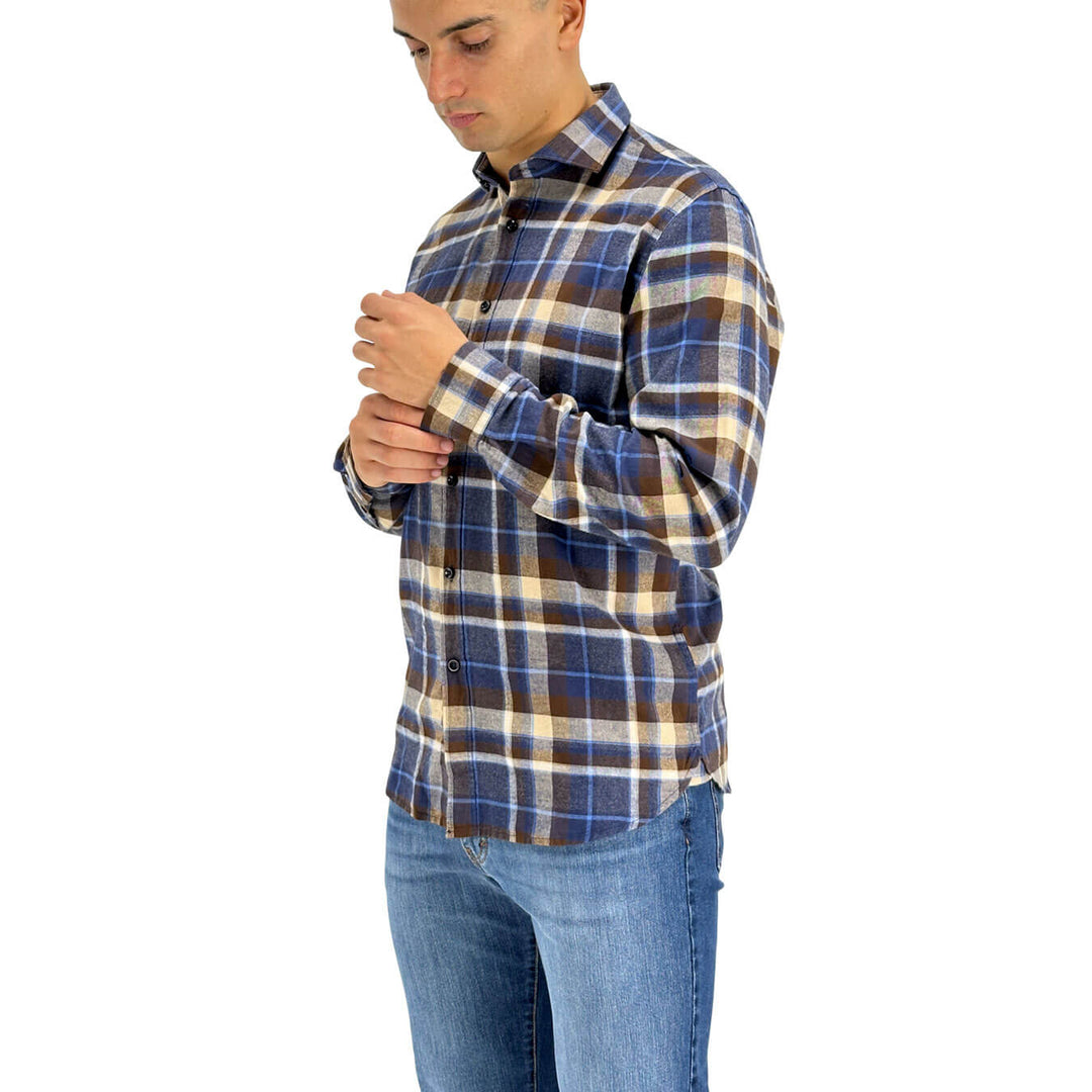 BL.11, Camicia, Uomo, Check, Cotone, Blu e Moro