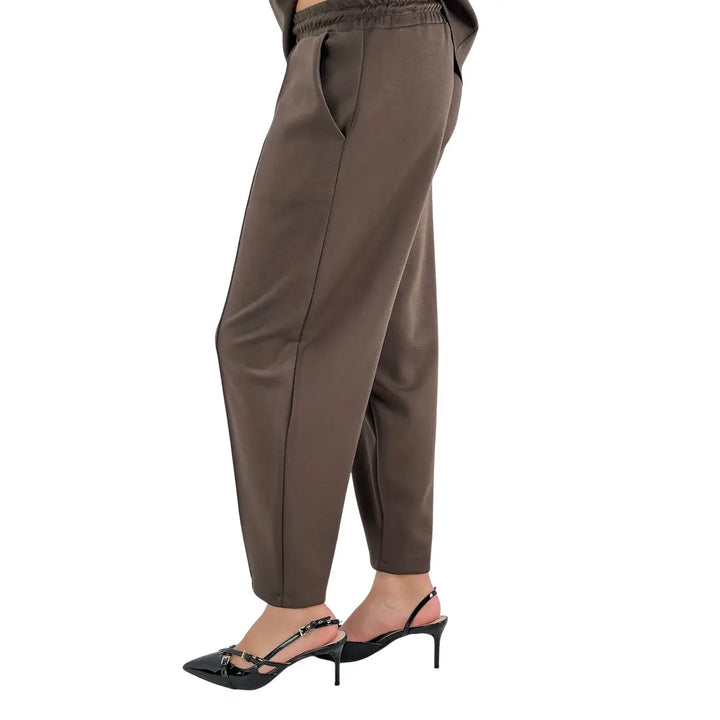 Bassini Pantaloni Donna Cioccolato in Felpa a Sigaretta Over con Coulisse e Tasche Laterali