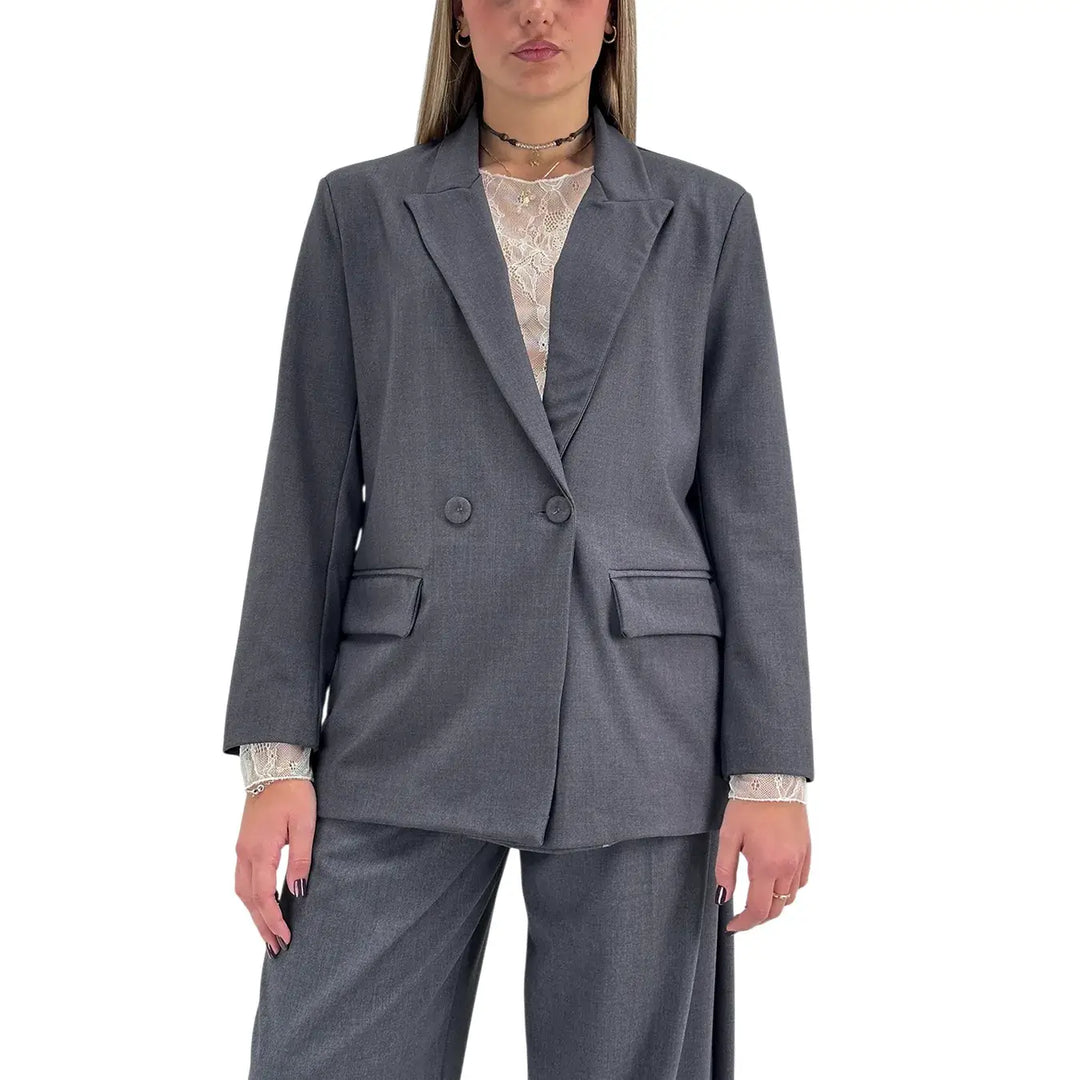 Bassini Giacca Donna Grigia Doppiopetto Taglio Uomo Oversize con Tasche con Patta
