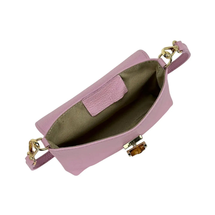 Bassini Borsa Donna Piccola in Pelle Rosa con Tracolla Rimovibile e Chiusura Girello Bambù
