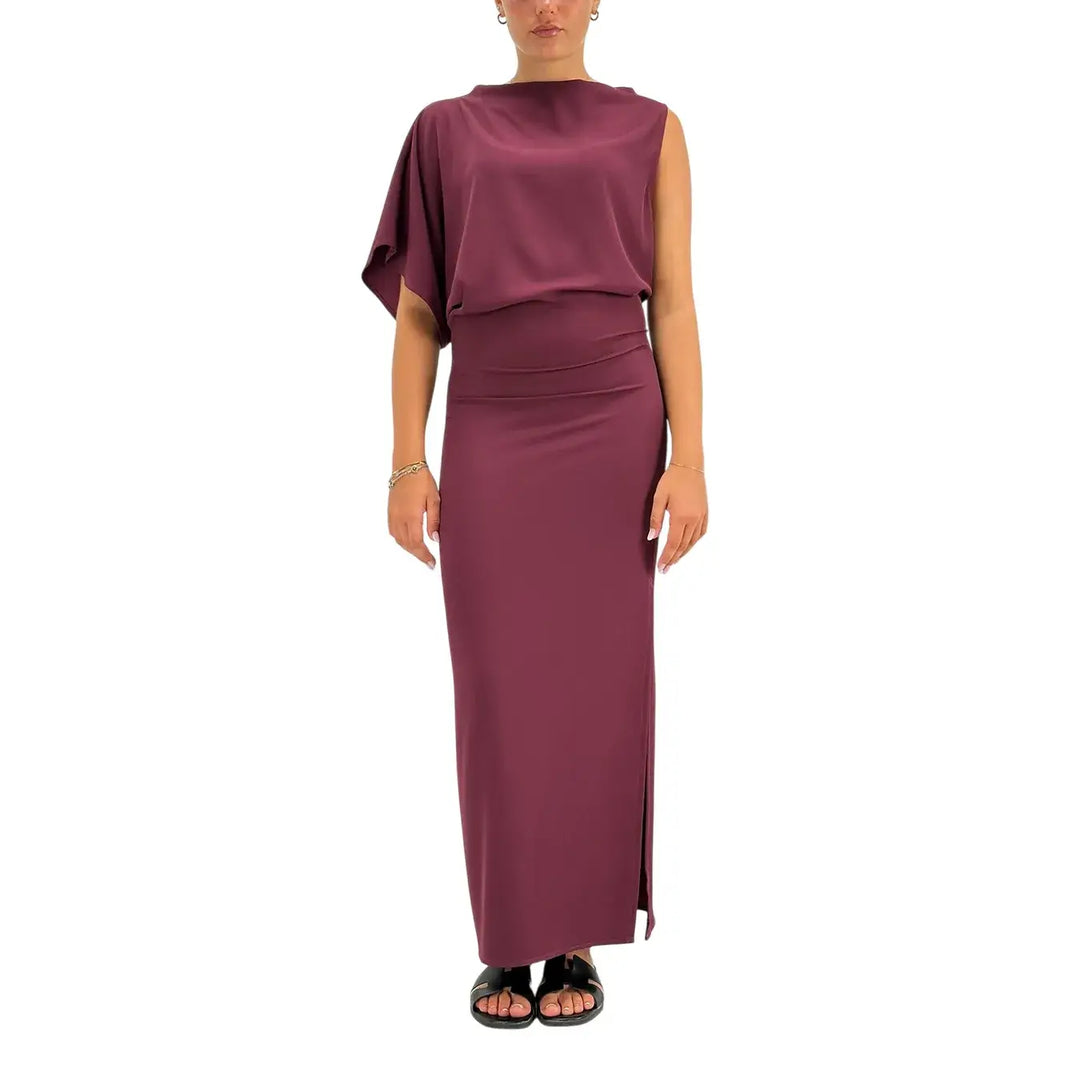 Kontatto Abito Donna Burgundy Lungo Monospalla con Spacco Laterale