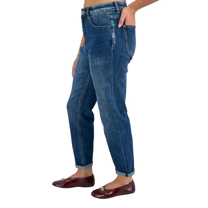 Bassini Jeans Donna Blu Scuro Straight in Denim Elasticizzato Morbido