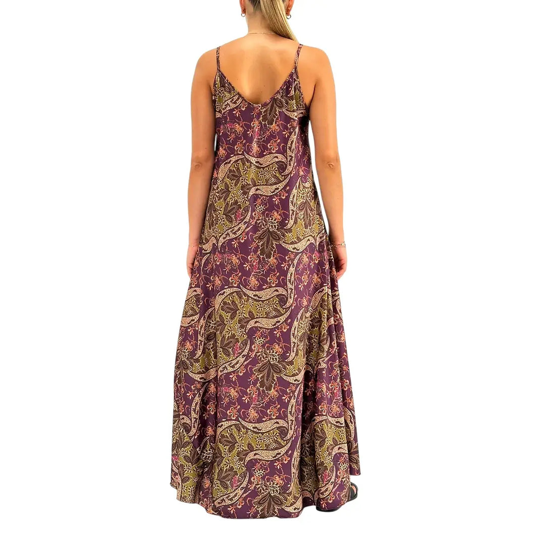 Bassini Abito Donna Burgundi Lungo Modello Sottoveste con Stampa Damascata e Spallini