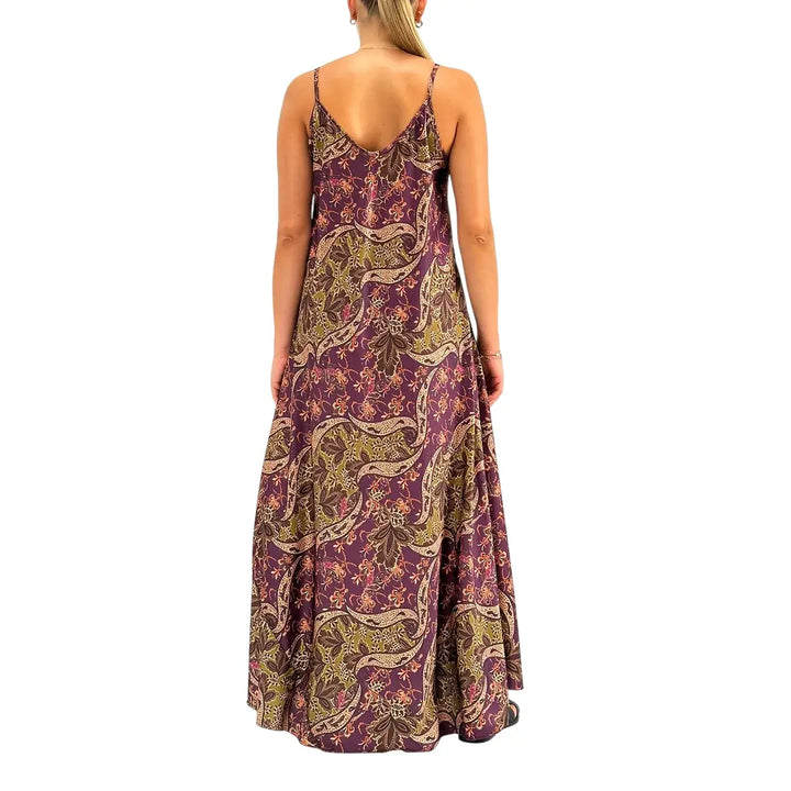 Bassini Abito Donna Burgundi Lungo Modello Sottoveste con Stampa Damascata e Spallini