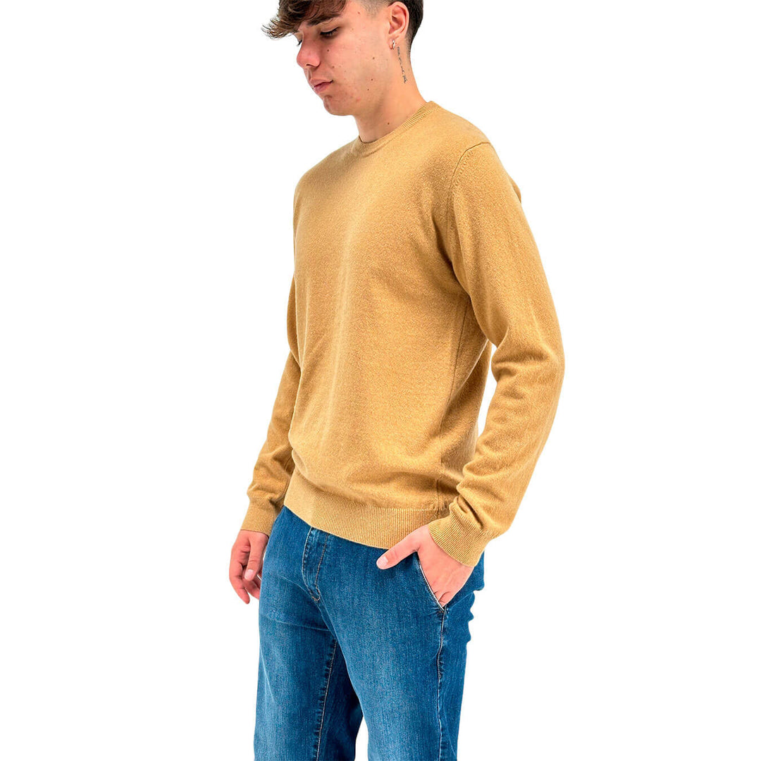 Refabrics Men's Sweater, Basic, Crew Neck, Cashmere, Beige