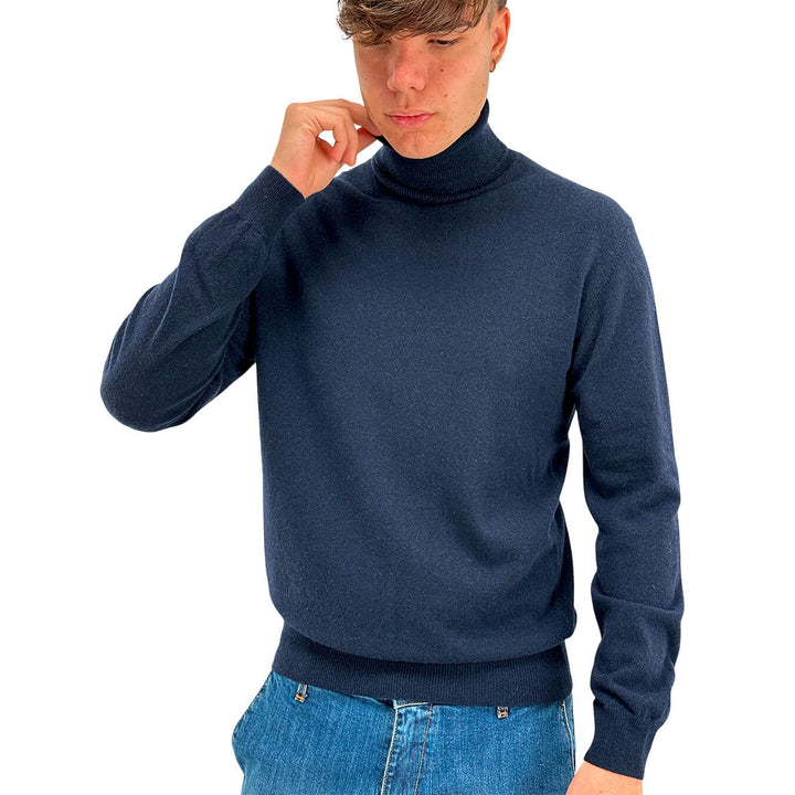 Refabrics Maglia Uomo, Basic, Collo Alto, Cashmere, Blu