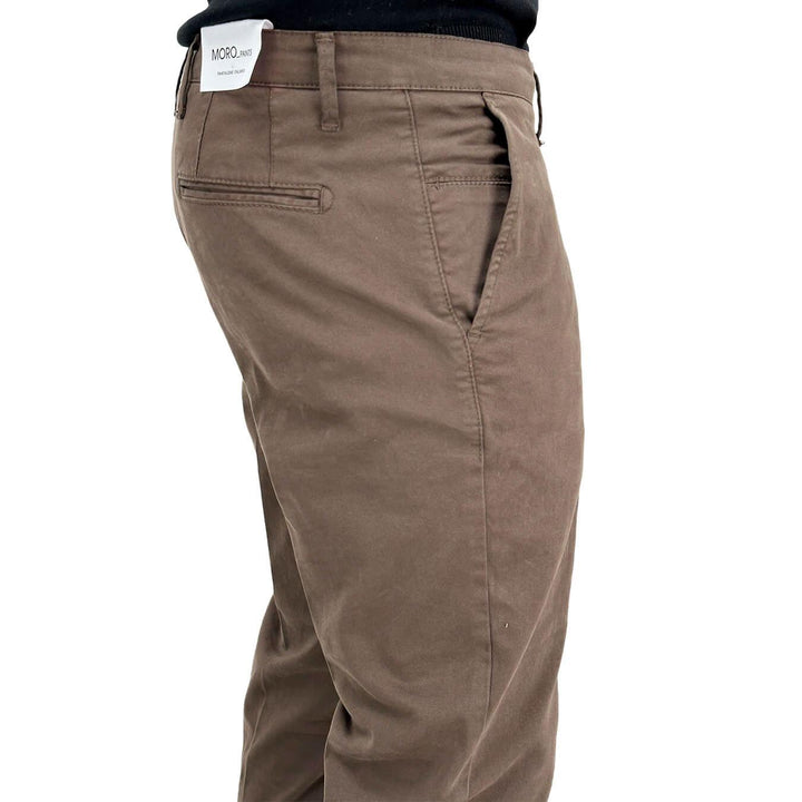 Moro Pantaloni Chino, Uomo, Regular Fit, Cotone, Marrone