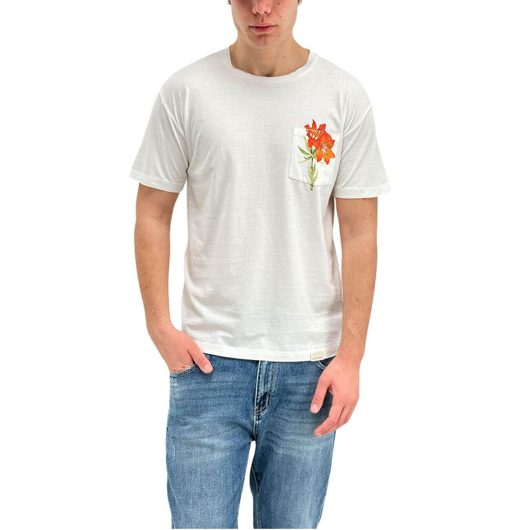 BL.11 Block Eleven T-Shirt Uomo, Tasca Decorata, Cotone, Bianco