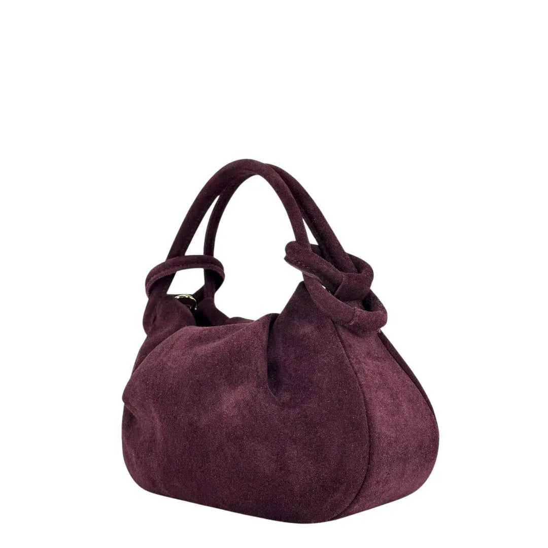 Bassini Borsa Donna Pasticcino in Pelle Scamosciata Burgundi con Doppi Manici e Tracolla Rimovibile