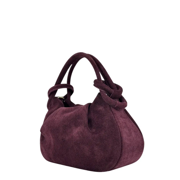 Bassini Borsa Donna Pasticcino in Pelle Scamosciata Burgundi con Doppi Manici e Tracolla Rimovibile