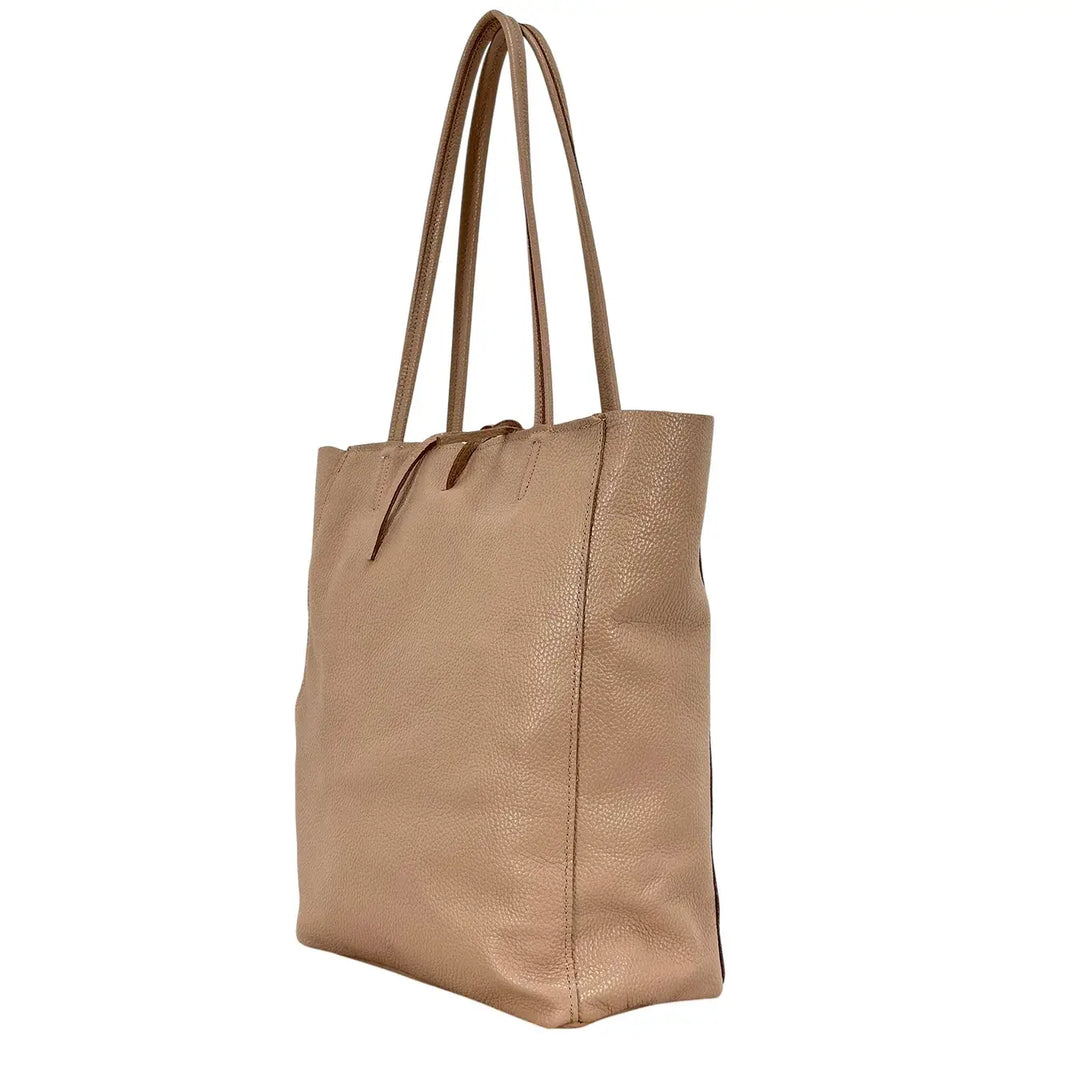 Bassini Borsa Donna in Pelle Cipria con Manici Tracolla e Chiusura Zip con Tasca Interna