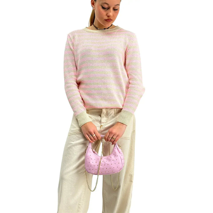 Bassini, Maglia a Righe, Donna, Cotone, Verde e Rosa