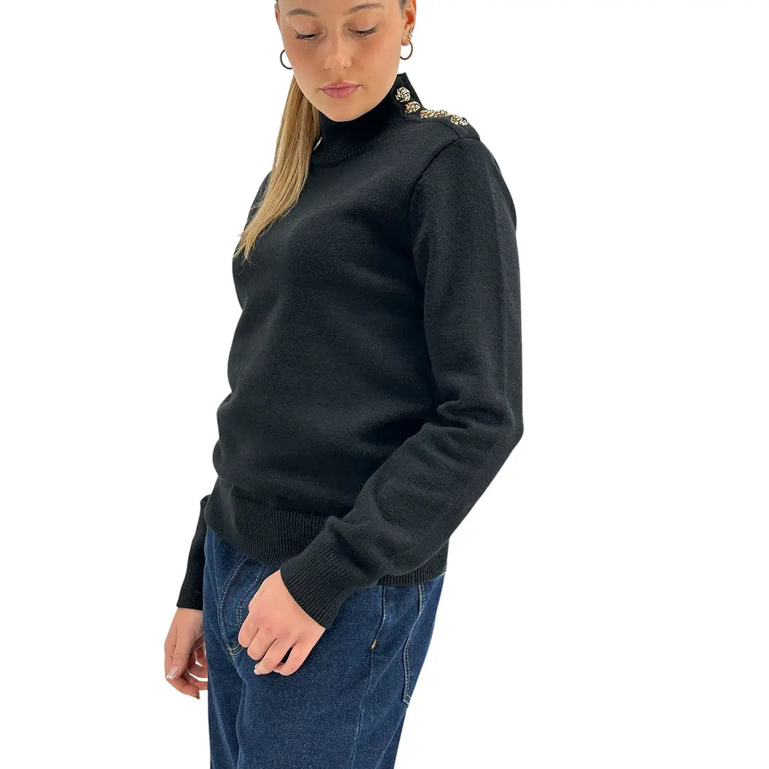 Koralline, Maglia Lupetto, Donna, Tessuto Misto, Nero