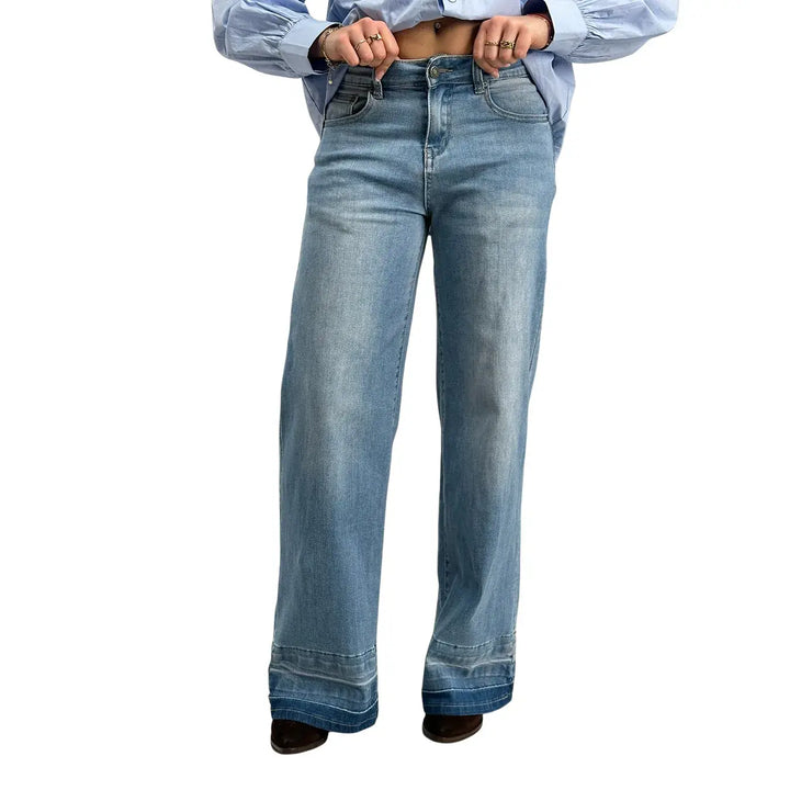 Bassini, Jeans Palazzo, Donna, Tessuto Misto, Blu