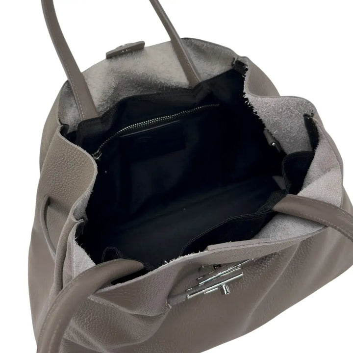 Bassini Borsa Donna in Pelle Taupe con Due Manici, Tracolla Rimovibile e Chiusura Magnetica