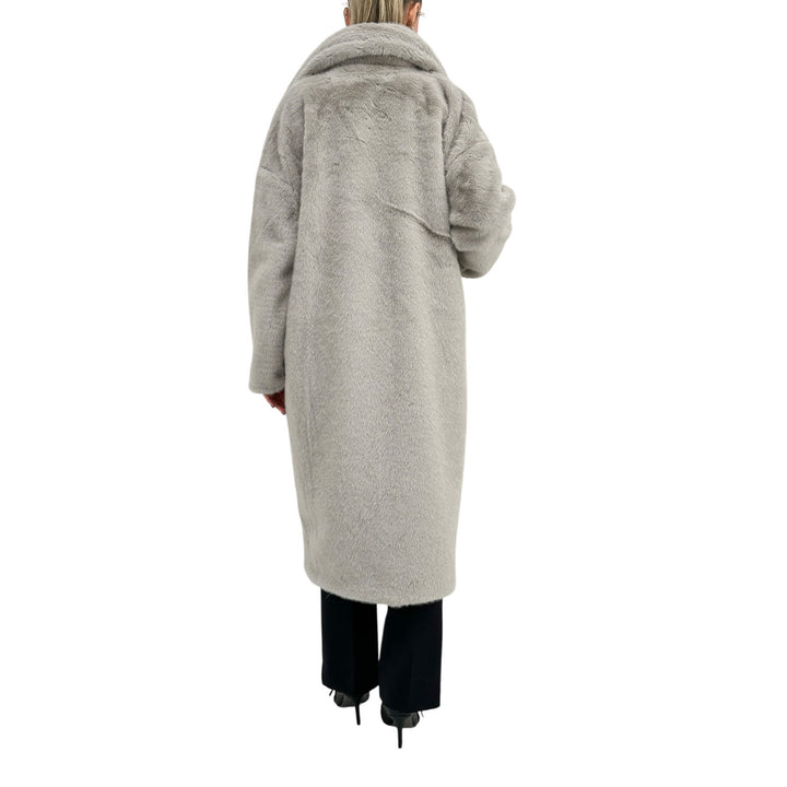 Bassini Cappotto Faux Mink Fur Donna, Pelliccia Sintetica, Grigio