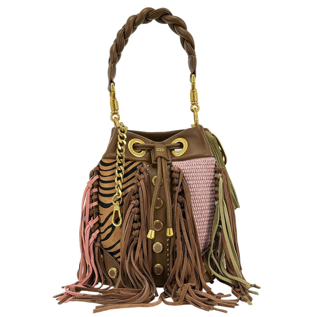 La Carrie Lecacy Bucket Borsa Donna, Secchiello, Frange, Marrone