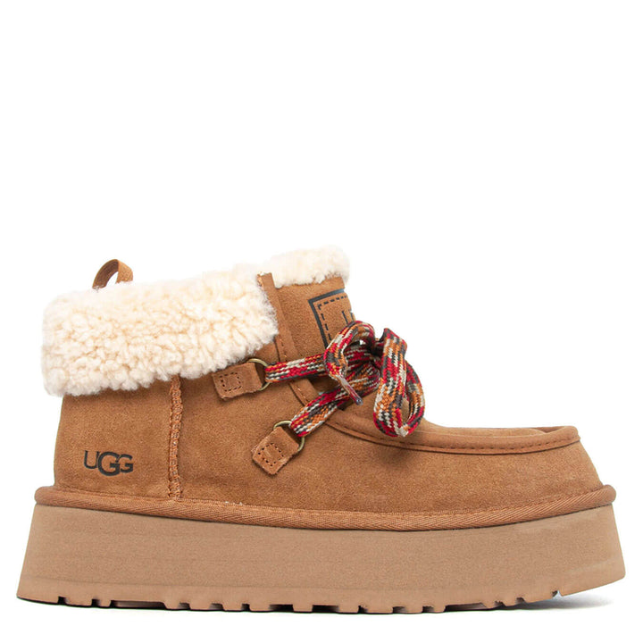 Ugg Women's Boots, Funkarra Cabin Cuff, Lace Up, Suede, Chestnut