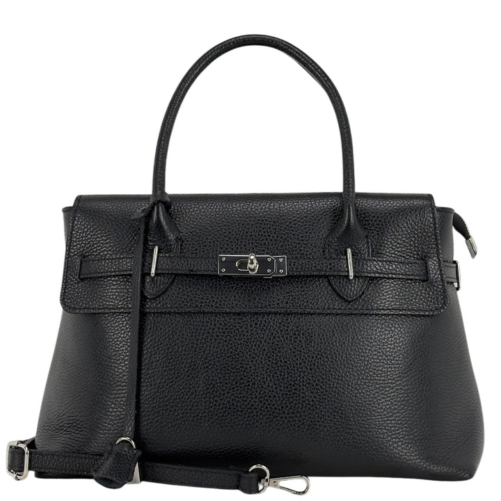 Bassini Borsa Donna, Handbag Medium, Tracolla, Pelle, Nero