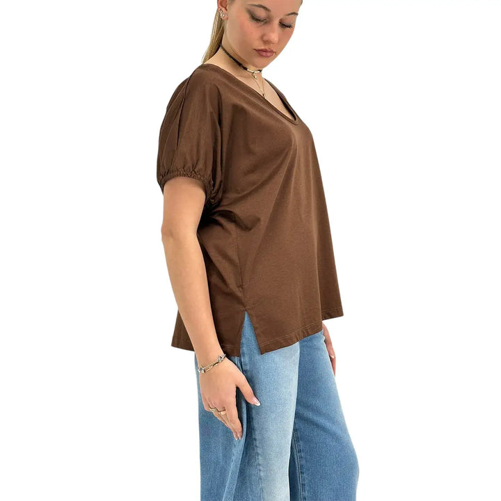 Ottod'Ame, T-Shirt, Donna, Cotone Modal, Cioccolato