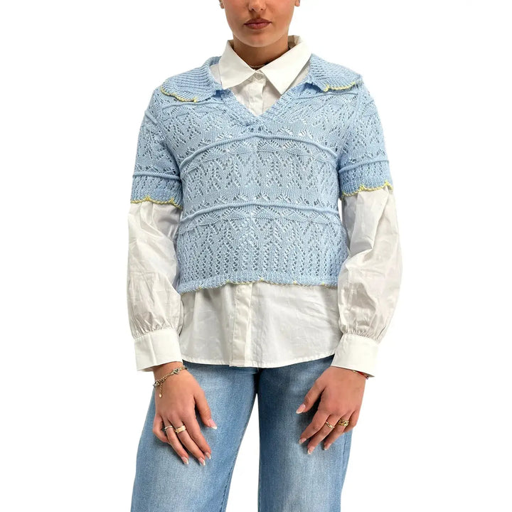 Bassini, Maglia Crochet, Donna, Cotone, Azzurro