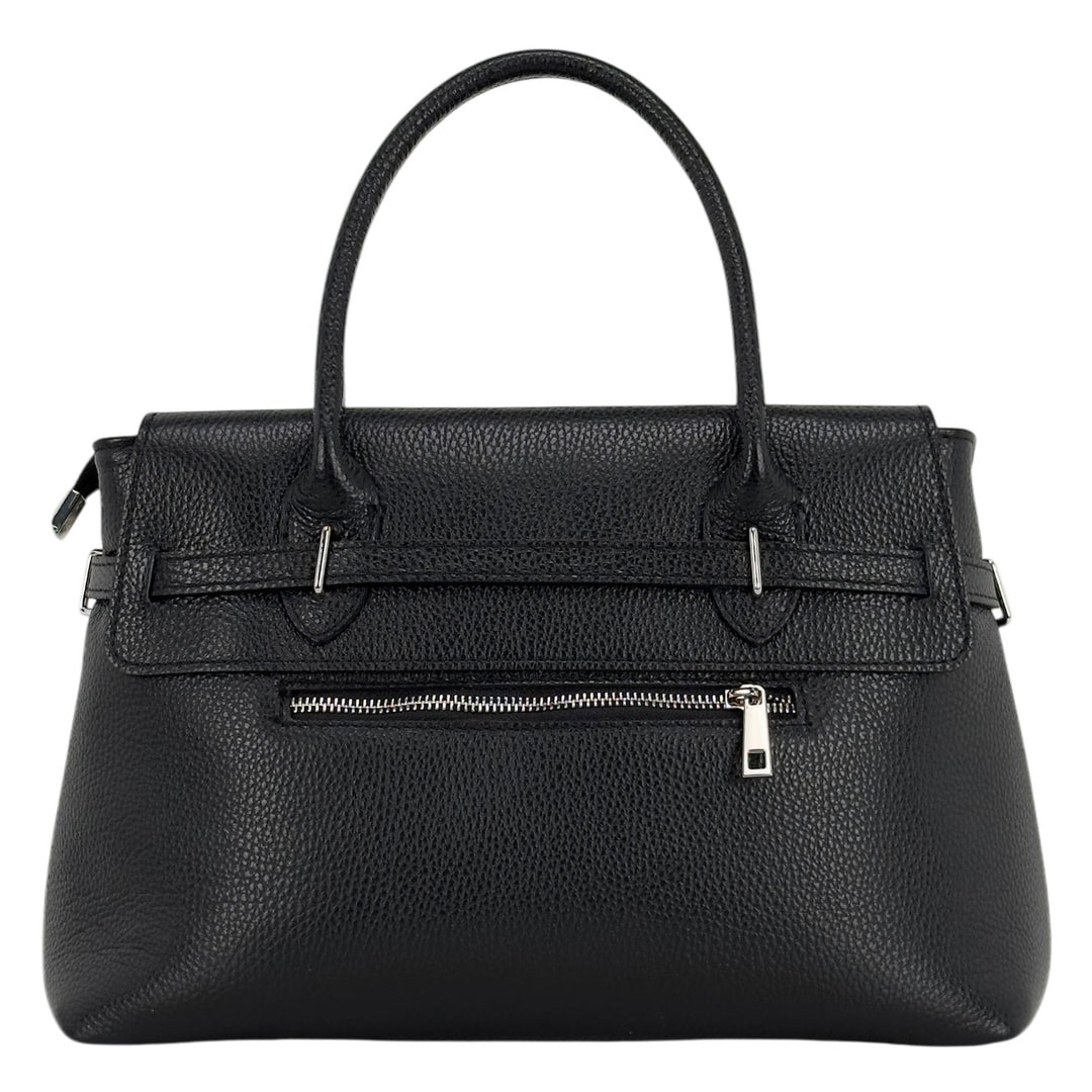 Bassini Borsa Donna, Handbag Medium, Tracolla, Pelle, Nero