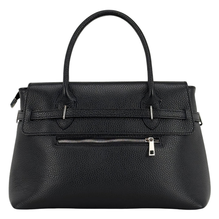 Bassini Borsa Donna, Handbag Medium, Tracolla, Pelle, Nero