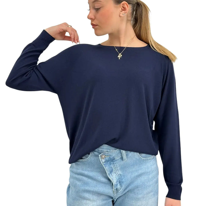 Kontatto, Maglia, Donna, Girocollo, Maniche Lunghe, Blu