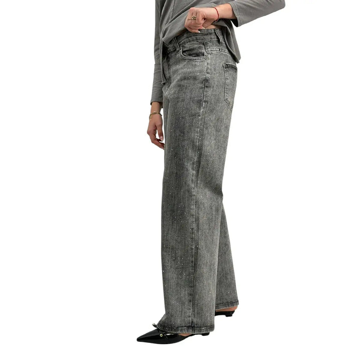 Bassini, Jeans con Strass, Donna, Grigio