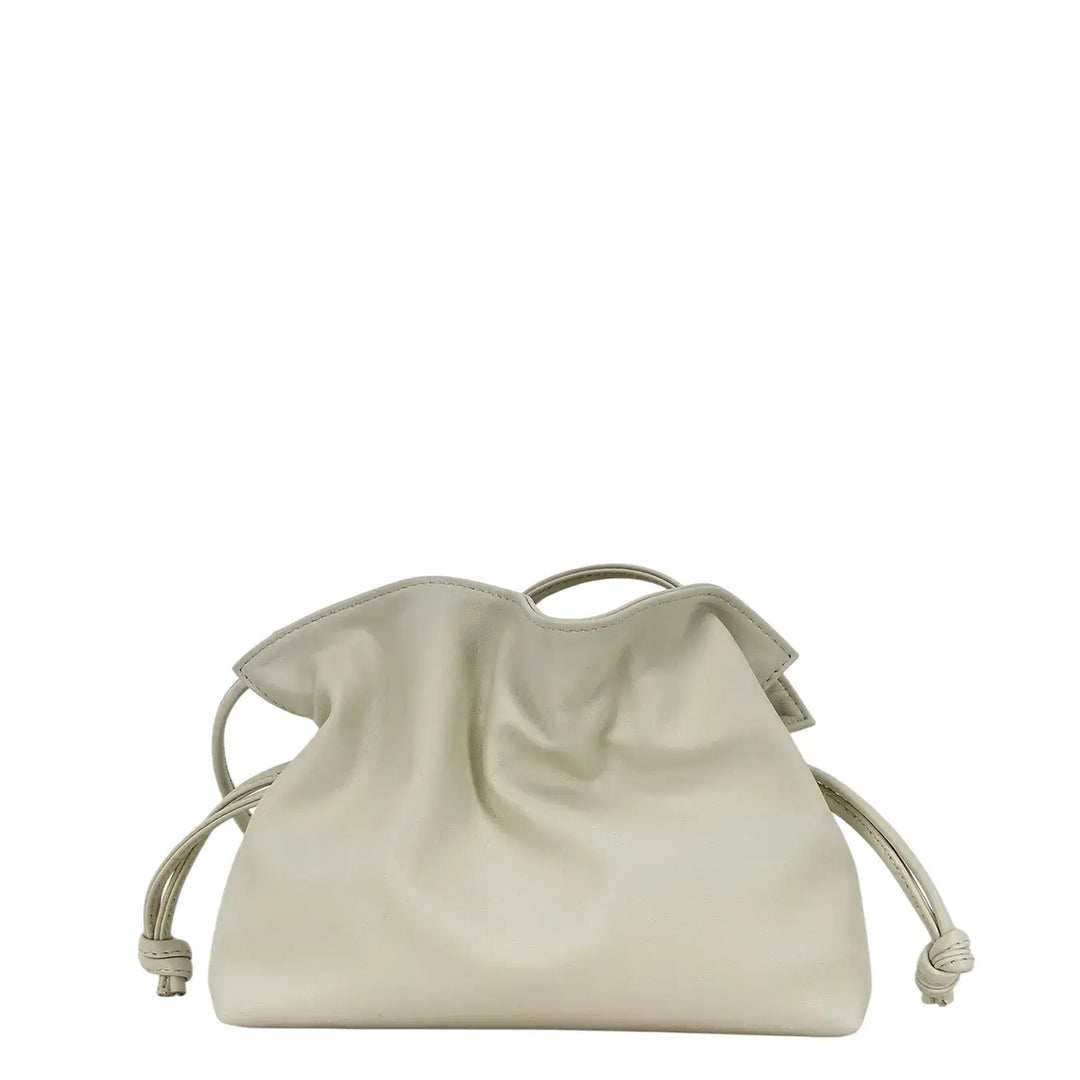 Bassini Borsa Donna Pasticcino Piccola in Nappa Bianca con Chiusura Magnetica e Tracolla in Pelle