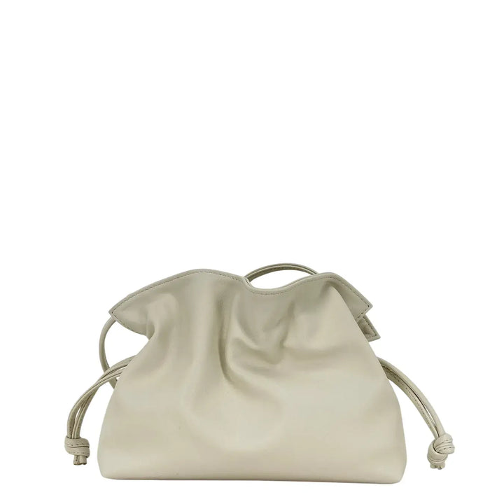 Bassini Borsa Donna Pasticcino Piccola in Nappa Bianca con Chiusura Magnetica e Tracolla in Pelle