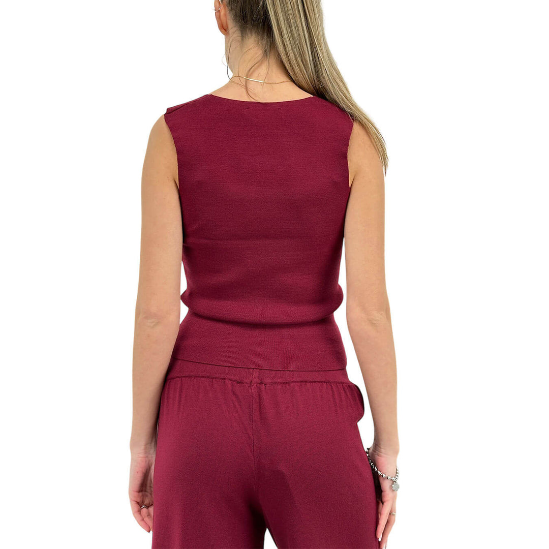 Kontatto Maglia Donna, Canotta, Crop, Tessuto Misto, Bordeaux