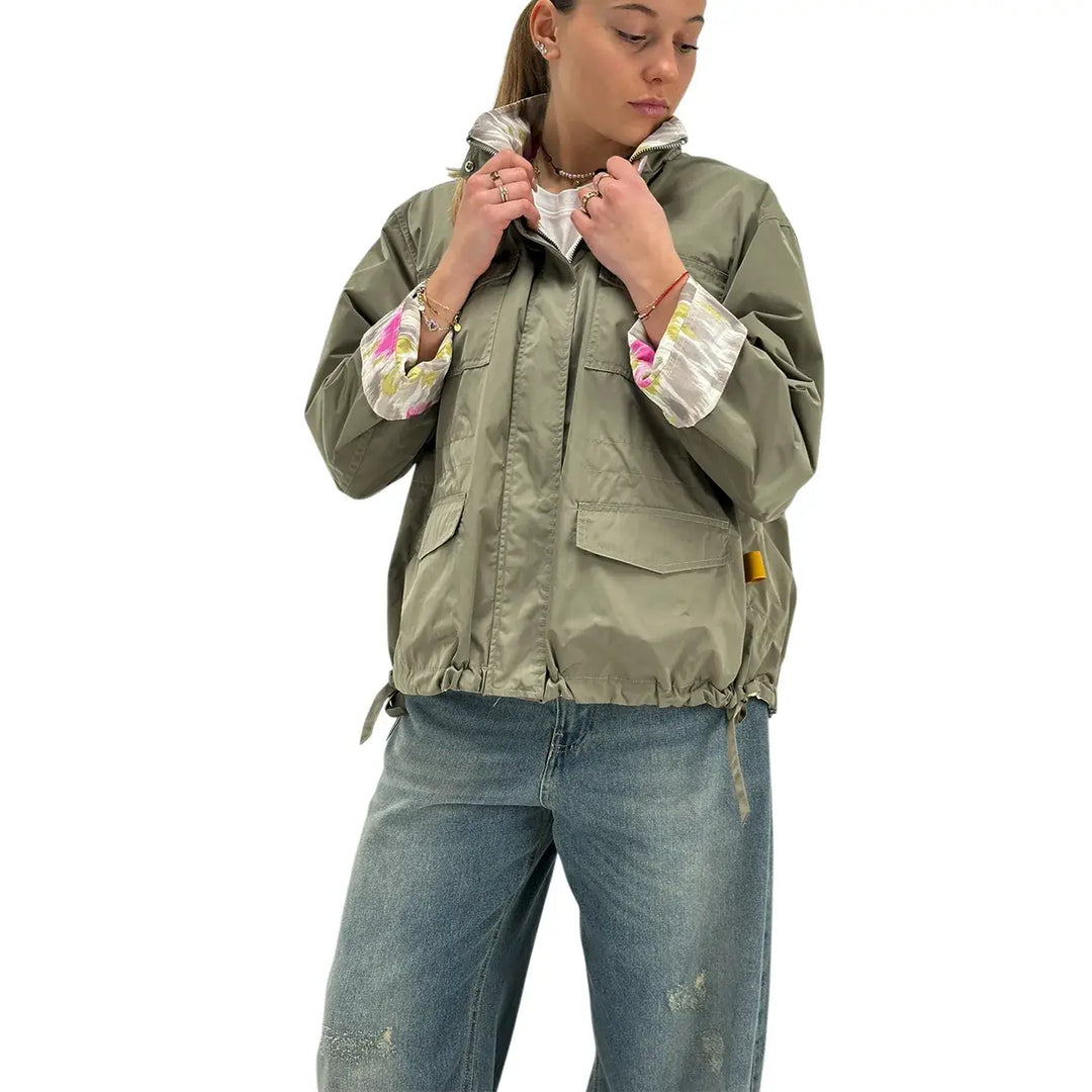 Oof Wear, Giubbotto, Donna, Double Face, Verde e Floreale