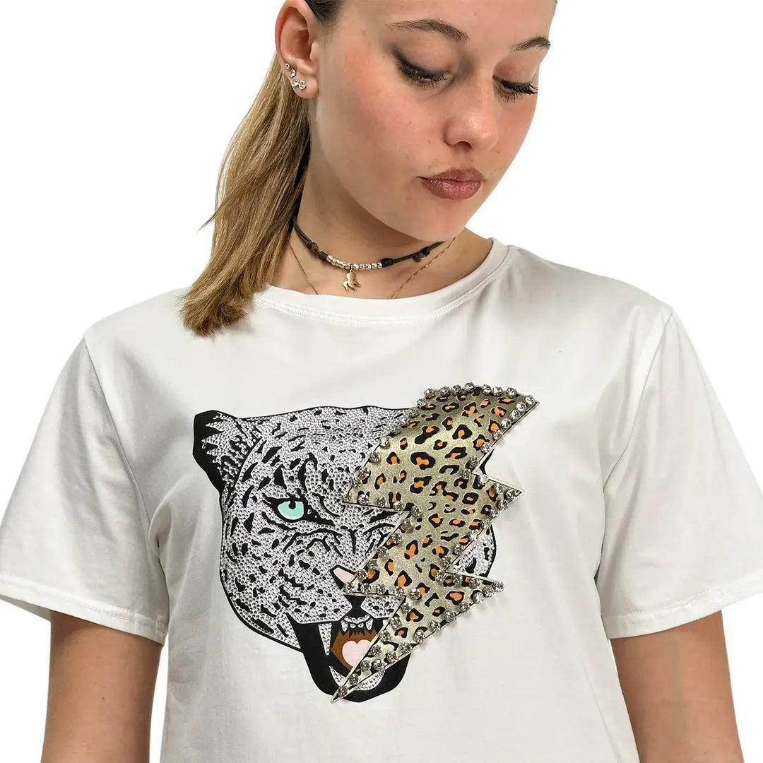 Bassini, T-Shirt, Donna, Stampa, Cotone, Bianco