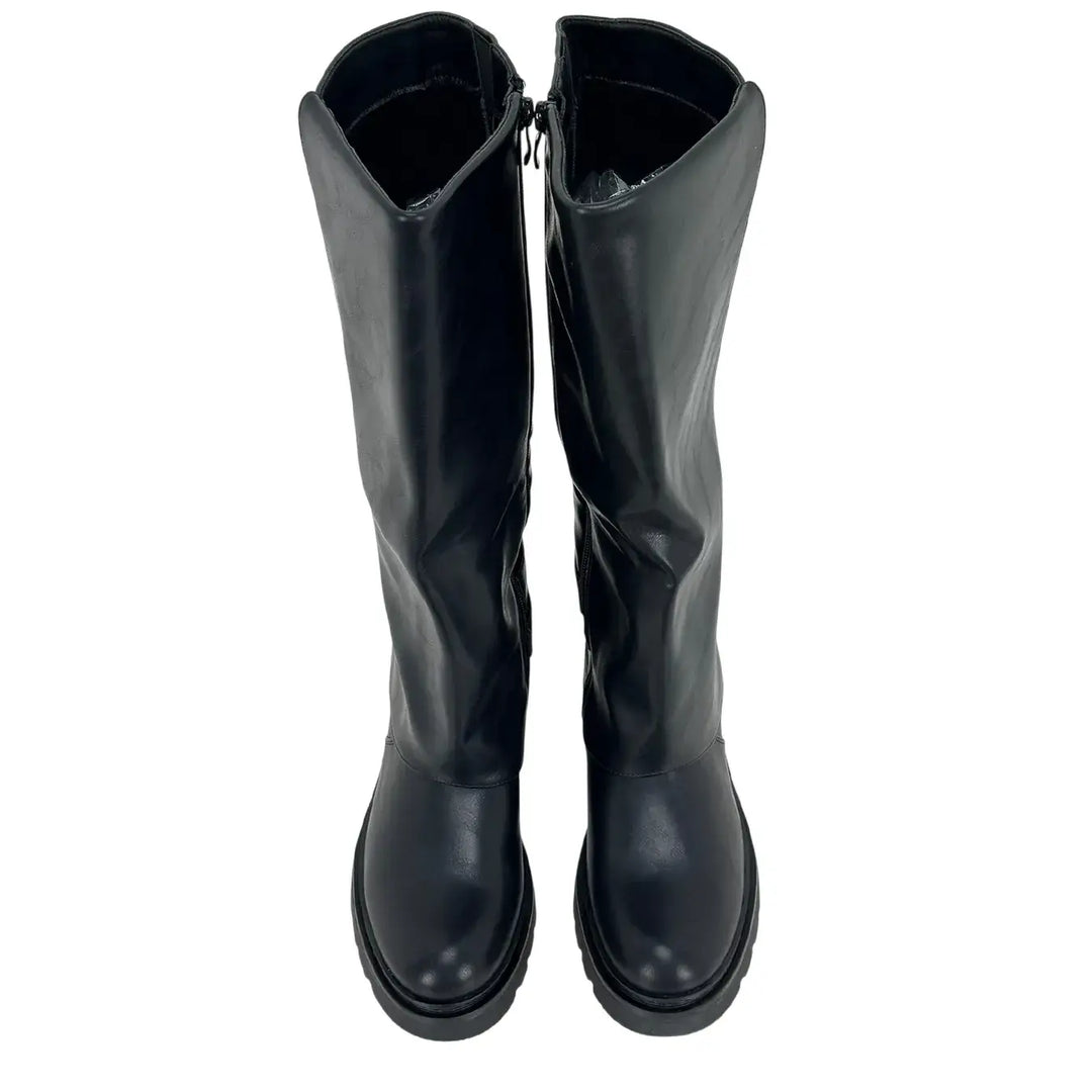 Bassini Stivale Donna Nero Biker in Ecopelle Effetto Used con Doppia Fibbetta e Tacco 4 cm