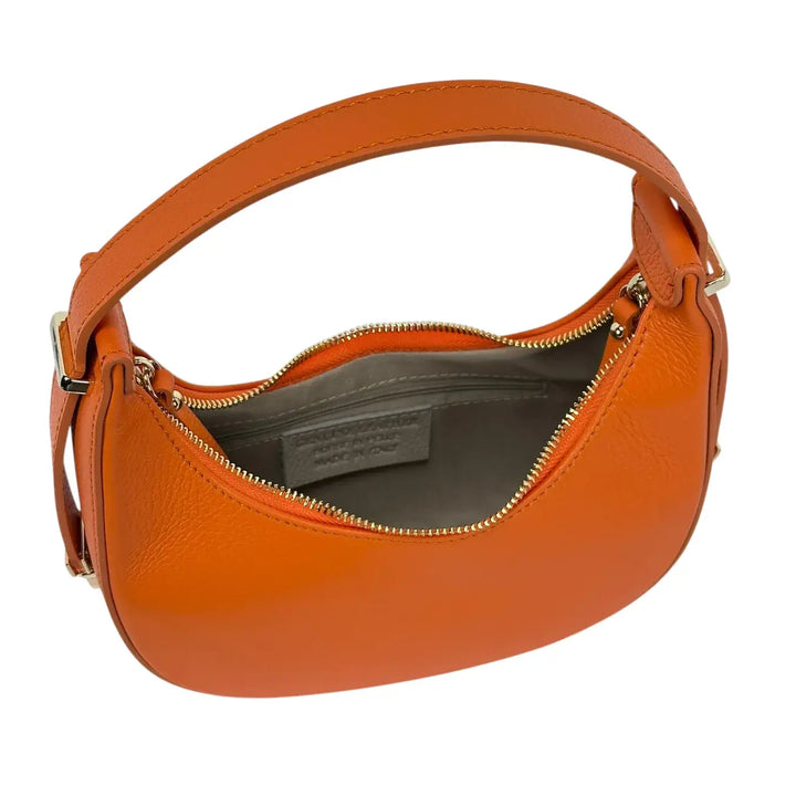 Bassini Borsa Donna Mini in Pelle Arancio con Tracolla Regolabile e Chiusura Zip