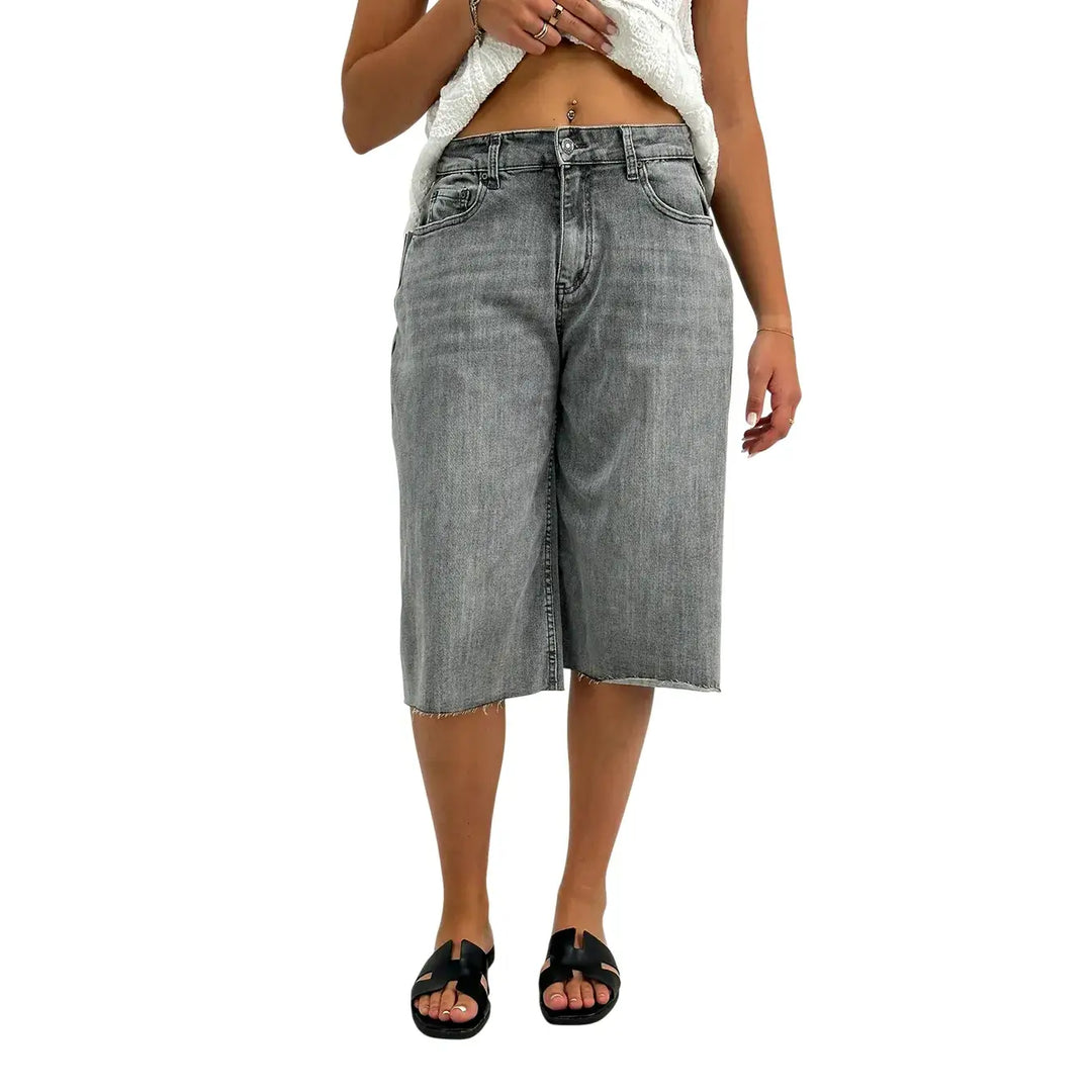 Bassini Bermuda Donna Grigio in Denim con Vestibilità Casual